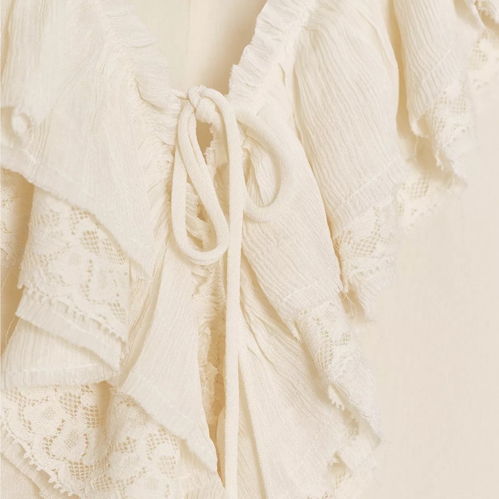 Zara Cream Ruffle V-Neck Midi Dress - Picture 2 of 13